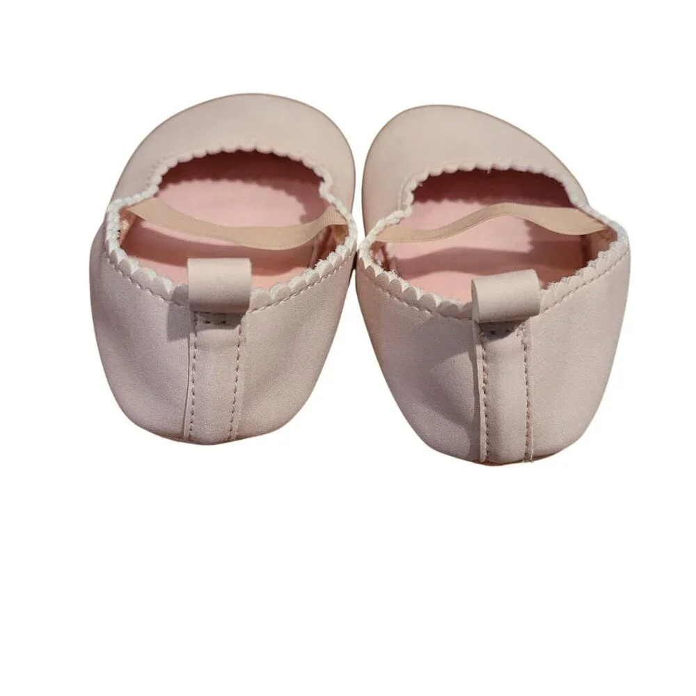 H&M Pink Baby Shoes Slip on Faux Leather Scalloped Edge Size 2 1/2 - 3 1/2 JH698